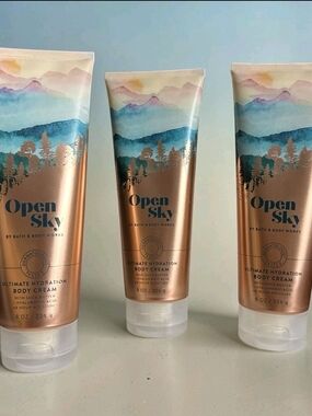 Bath & Body Works Open Sky Body Cream -3 Pack Rose Gold & Blue Artwork